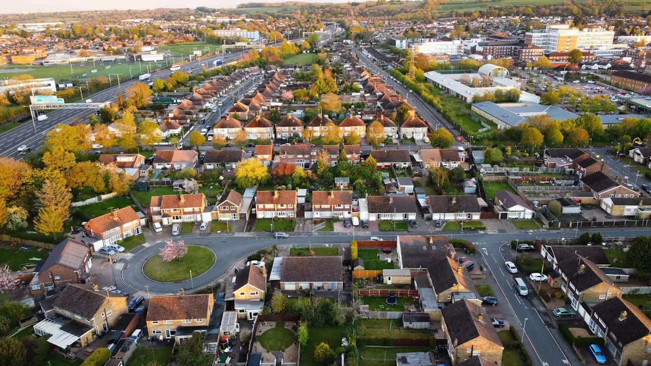 Aerial view of suburb in Luton